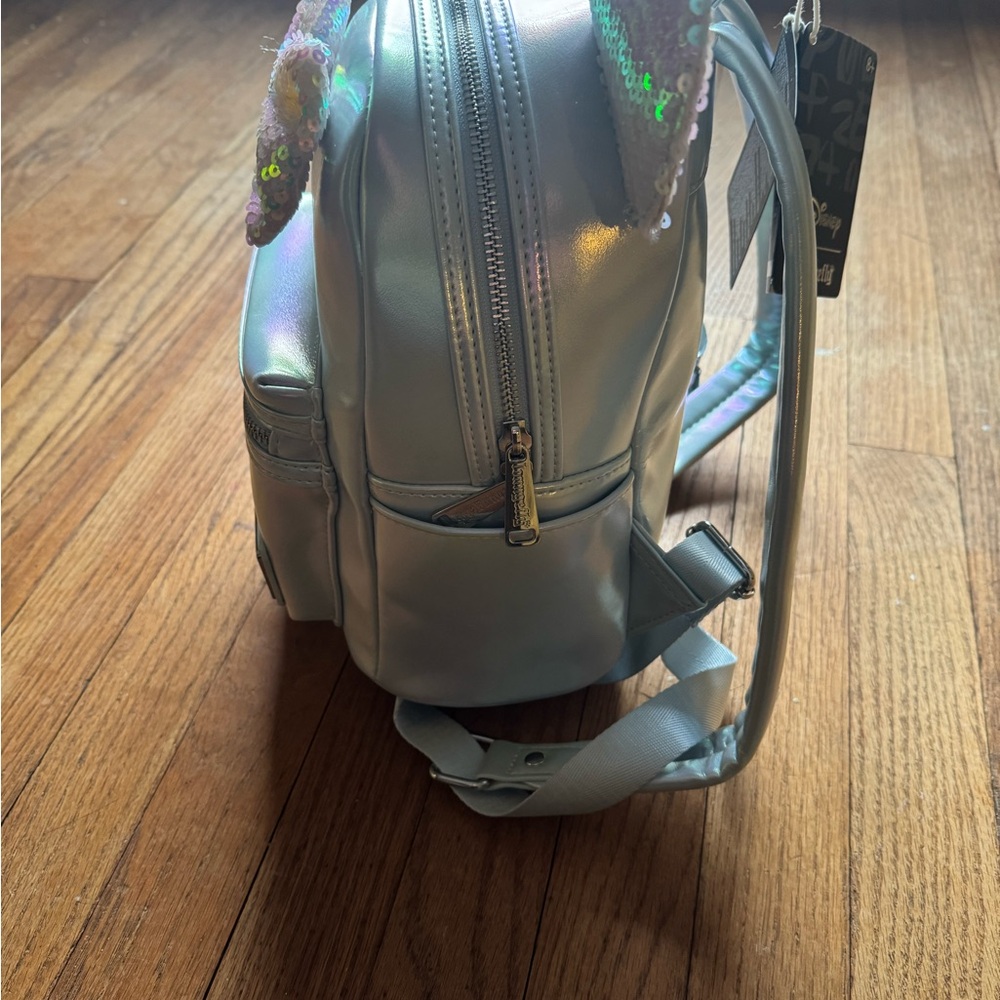 Loungefly Iridescent Silver Mini Backpack with Pastel Sequin Ears and Bow NWT - Picture 3 of 4
